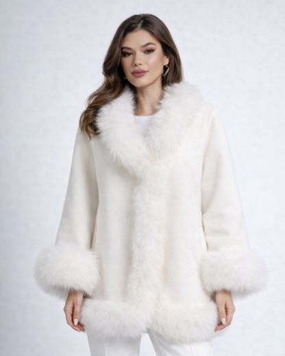 Genevieve Pelzmantel mit Pelzbesatz – Creme